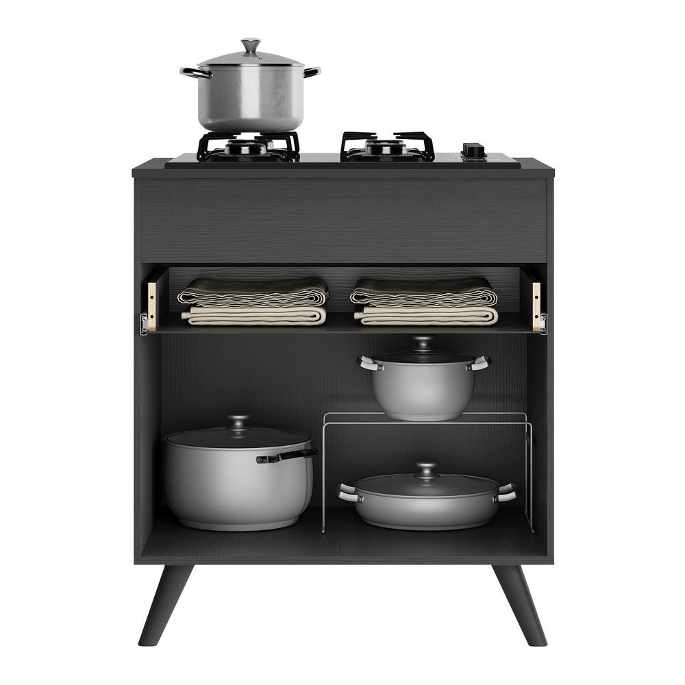 Balcão Cozinha para Cooktop 70cm 1 Porta 1 Gaveta Veneza Multimóveis V3706 Preto