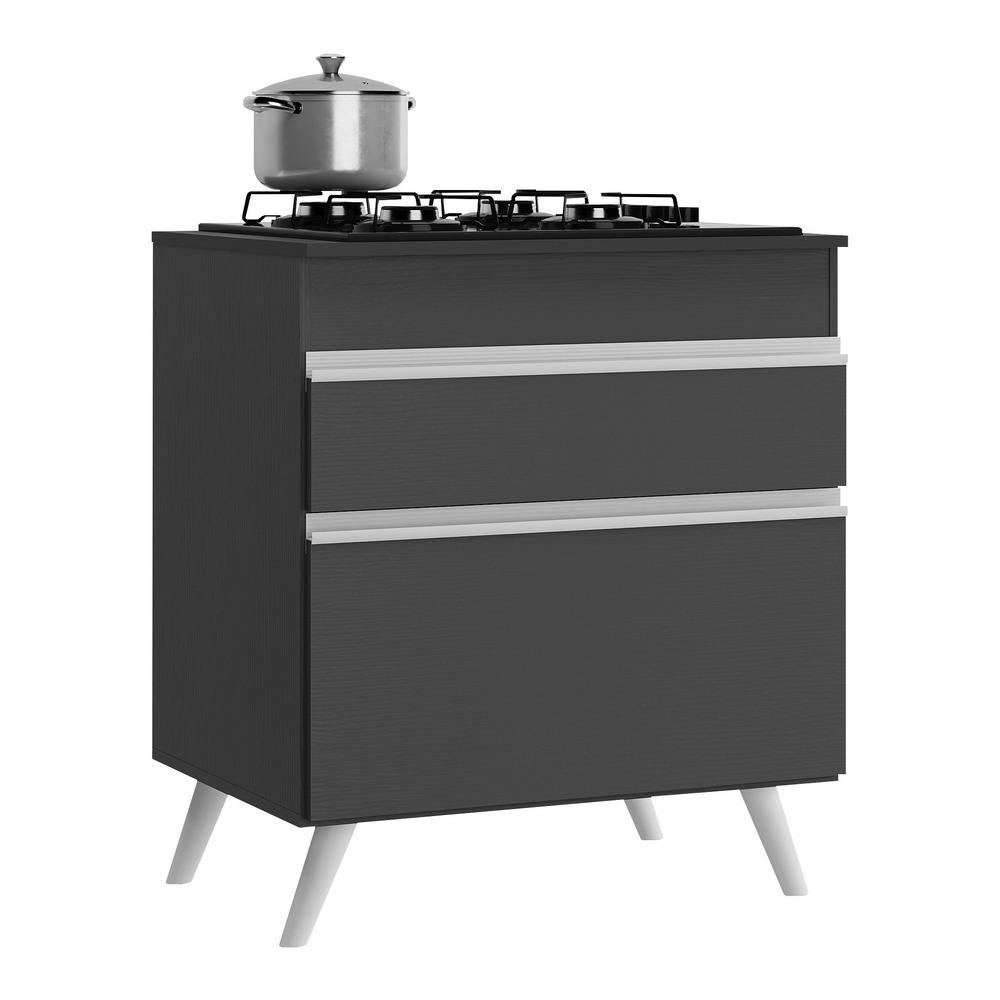 Balcão Cozinha para Cooktop 70cm 1 Porta 1 Gaveta Veneza Multimóveis V3706 Preto/Branco