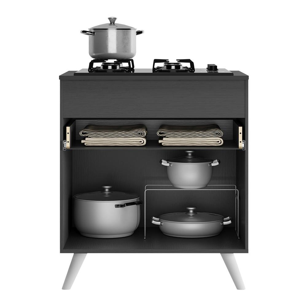 Balcão Cozinha para Cooktop 70cm 1 Porta 1 Gaveta Veneza Multimóveis V3706 Preto/Branco