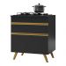 Balcão Cozinha para Cooktop 70cm 1 Porta 1 Gaveta Veneza Multimóveis V3706 Preto/Dourado