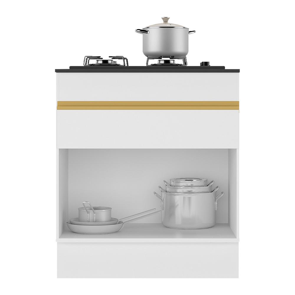 Balcão Cozinha para Cooktop 70cm com Rodapé  1 Porta 1 Gaveta Veneza Multimóveis V2118 Branco/Dourado