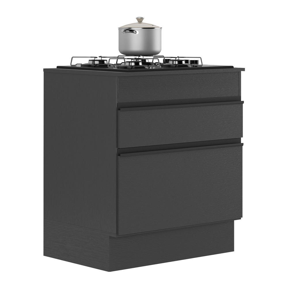 Balcão Cozinha para Cooktop 70cm com Rodapé  1 Porta 1 Gaveta Veneza Multimóveis V2118 Preto