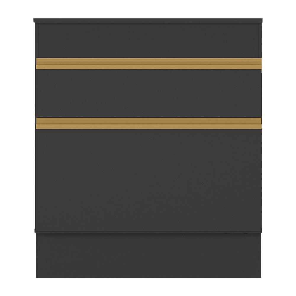 Balcão Cozinha para Cooktop 70cm com Rodapé  1 Porta 1 Gaveta Veneza Multimóveis V2118 Preto/Dourado
