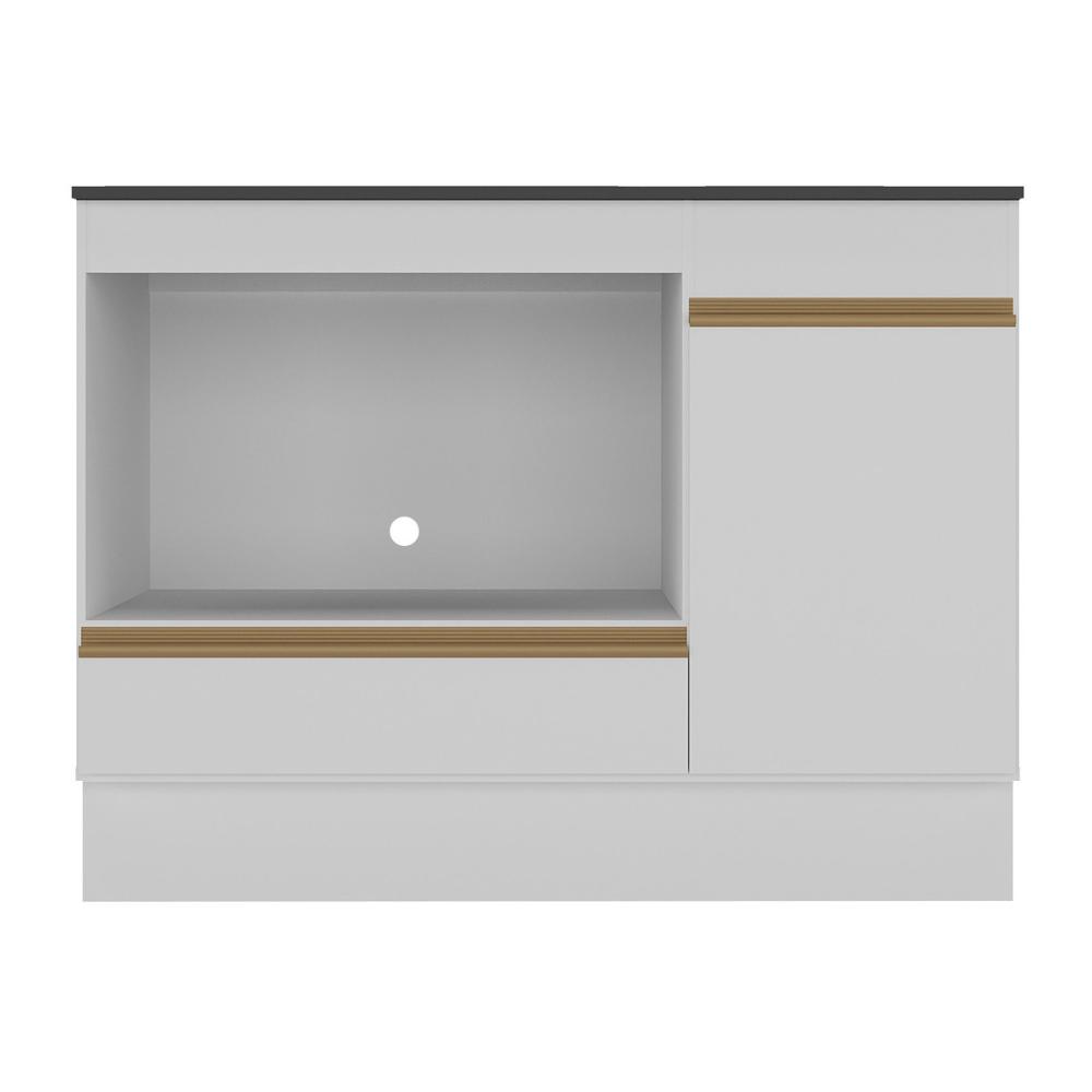 Balcão Cozinha para Cooktop e Forno 105cm 1 Porta 1 Gaveta com Rodapé Veneza Multimóveis MP2295 Branco/Dourado