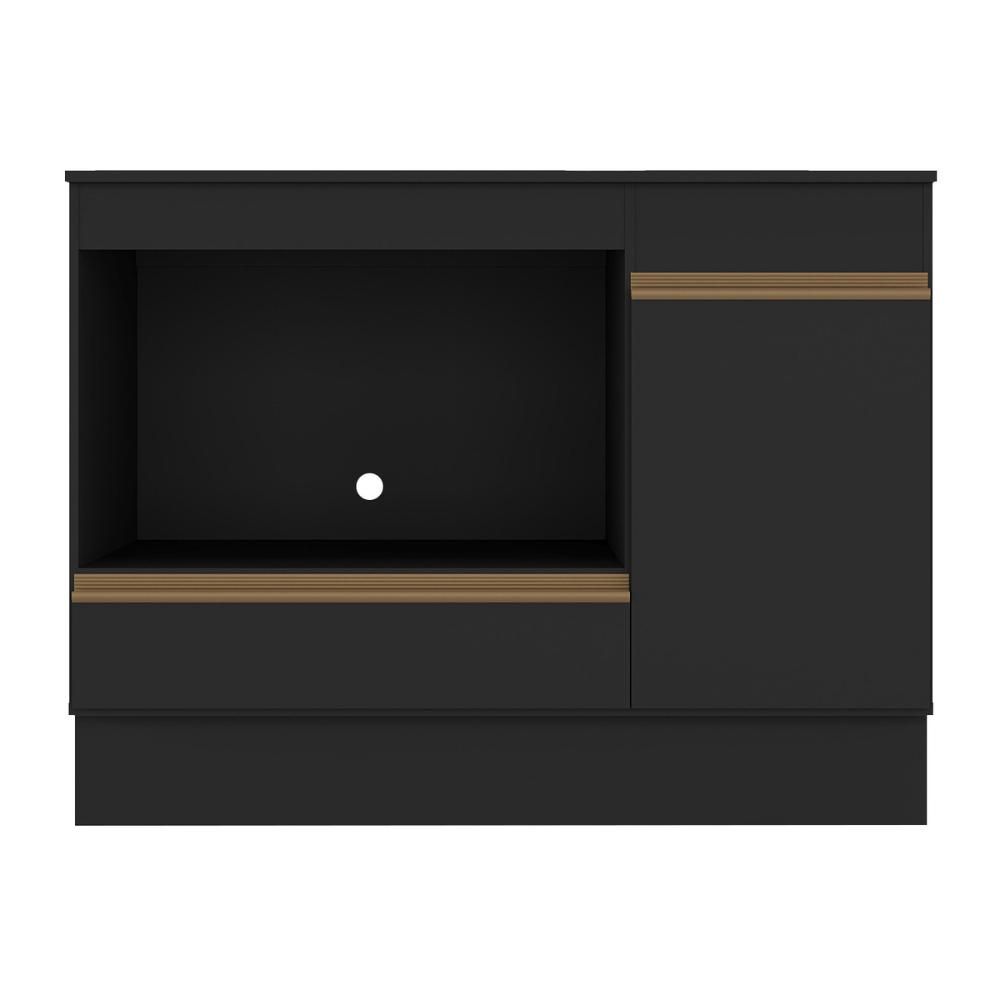 Balcão Cozinha para Cooktop e Forno 105cm 1 Porta 1 Gaveta com Rodapé Veneza Multimóveis MP2295 Preto/Dourado