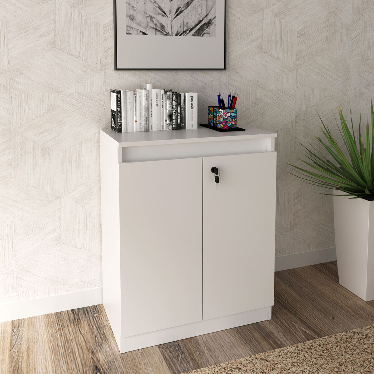 Balcão Escritório com Chave Multimóveis CR25046 Branco
