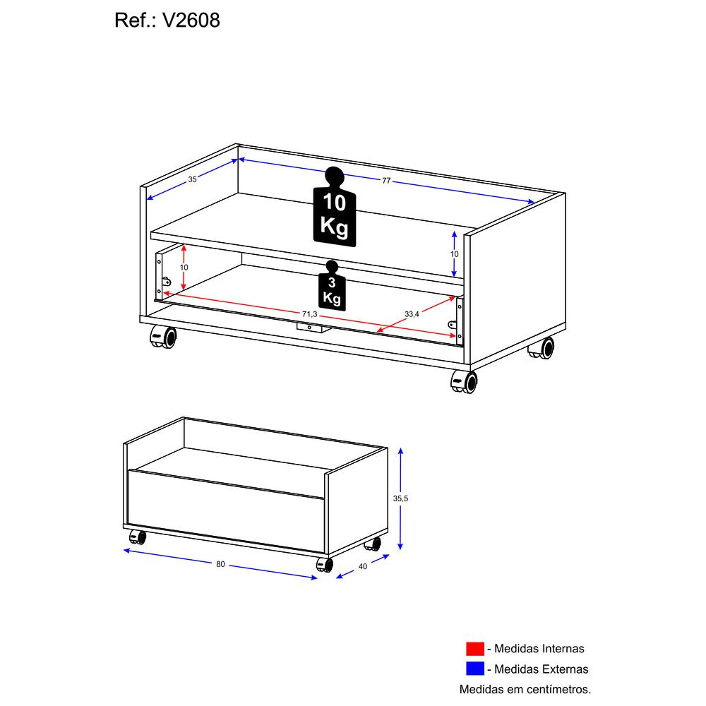 Balcão Gabinete Banheiro com Rodízios 80cm Multimóveis V2608 Branco