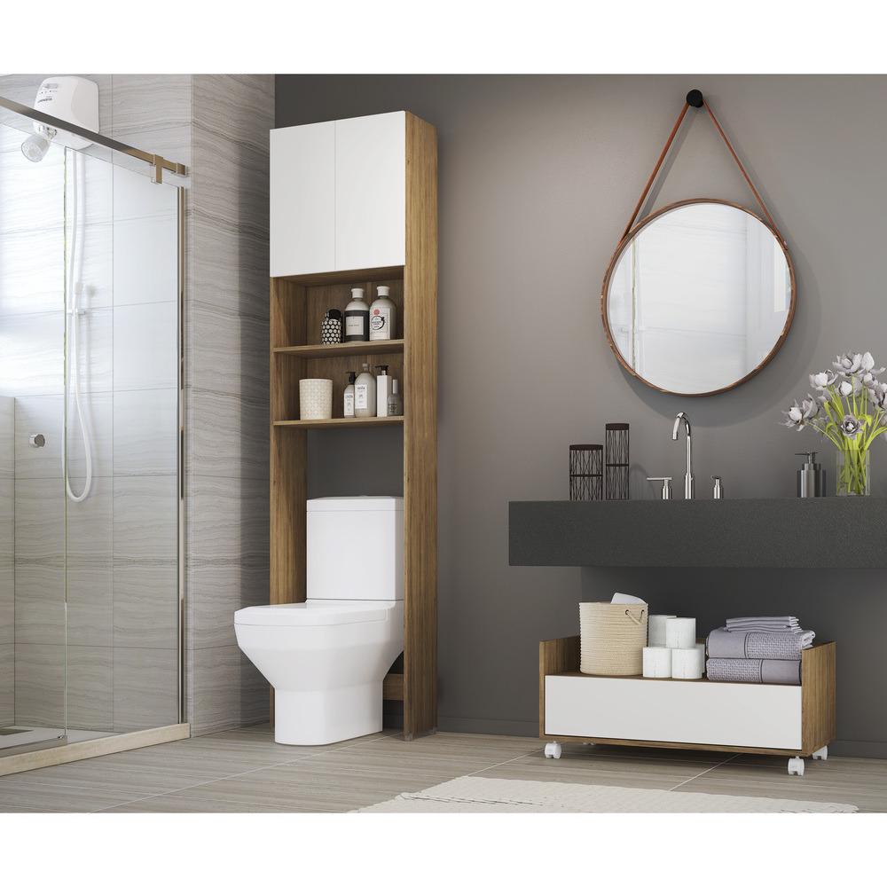 Balcão Gabinete Banheiro com Rodízios 80cm Multimóveis V2608 Rustic/Branco