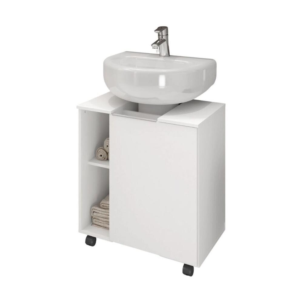 Balcão Gabinete de Banheiro com 1 Porta e Rodízios 55,3cm Multimóveis CR10129 Branco