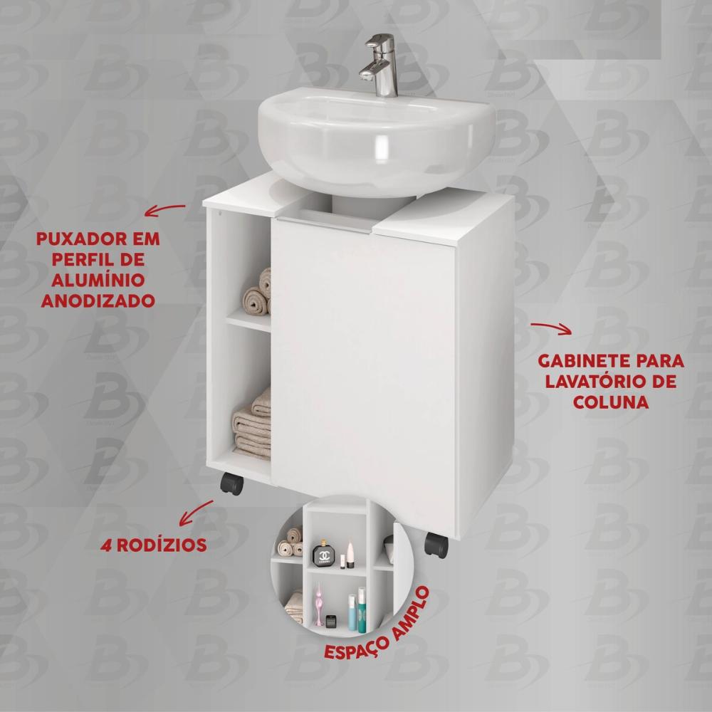 Balcão Gabinete de Banheiro com 1 Porta e Rodízios 55,3cm Multimóveis CR10129 Branco