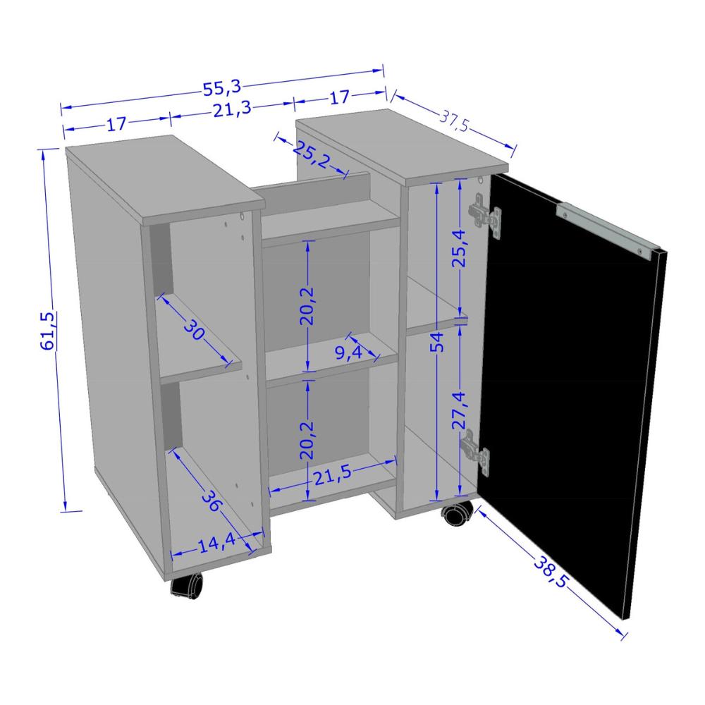 Balcão Gabinete de Banheiro com 1 Porta e Rodízios 55,3cm Multimóveis CR10129 Branco