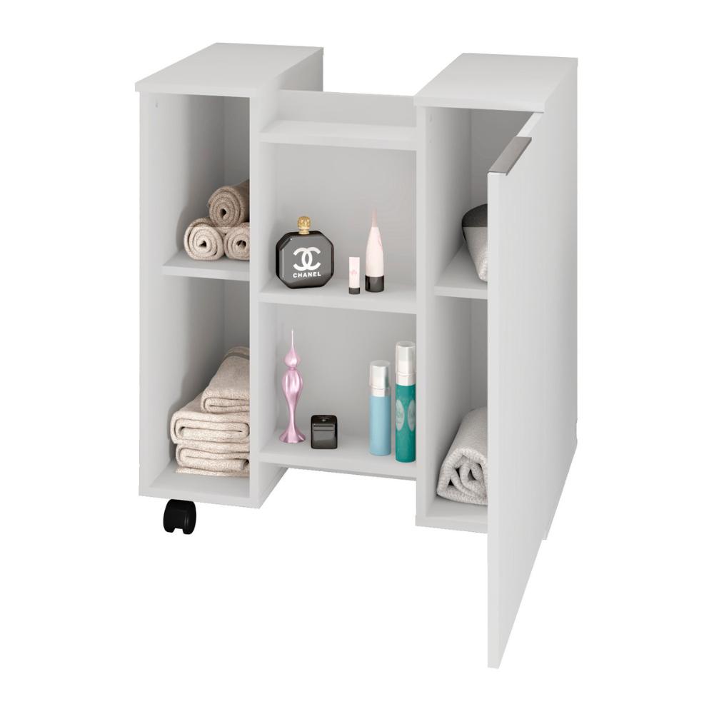 Balcão Gabinete de Banheiro com 1 Porta e Rodízios 55,3cm Multimóveis CR10129 Branco