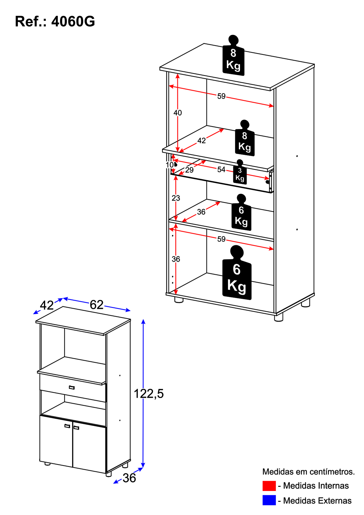 Balcão Multimóveis Multiuso Forno e Microondas Branco REF. 4060G 2 Portas e 1 Gaveta