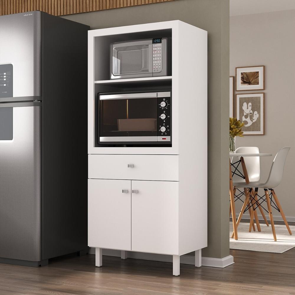 Balcão Multiuso 67,9cm 2 Portas 1 Gaveta para Forno e Micro-ondas Multimóveis CR20344 Branco