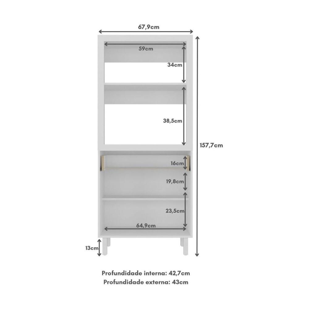 Balcão Multiuso 67,9cm 2 Portas 1 Gaveta para Forno e Micro-ondas Multimóveis CR20344 Branco