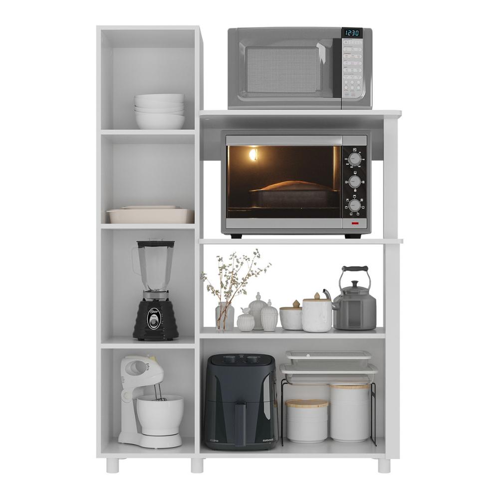 Balcão Multiuso 96,2cm com Vidro 3 Portas para Forno e Micro-ondas Multimóveis CR20343 Branco