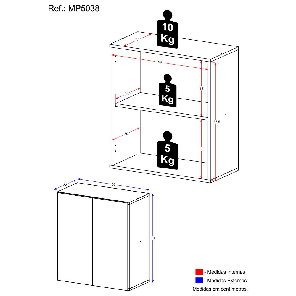 Balcão Multiuso Organizador para Banheiro 2 Portas 63cm Multimóveis MP5038 Branco