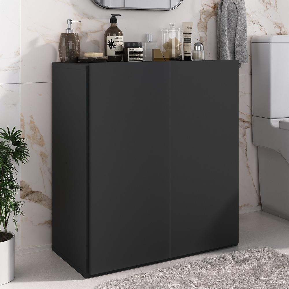 Balcão Multiuso Organizador para Banheiro 2 Portas 63cm Multimóveis MP5038 Preto