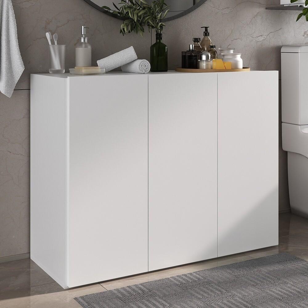Balcão Multiuso Organizador para Banheiro 3 Portas 90cm Multimóveis MP5039 Branco