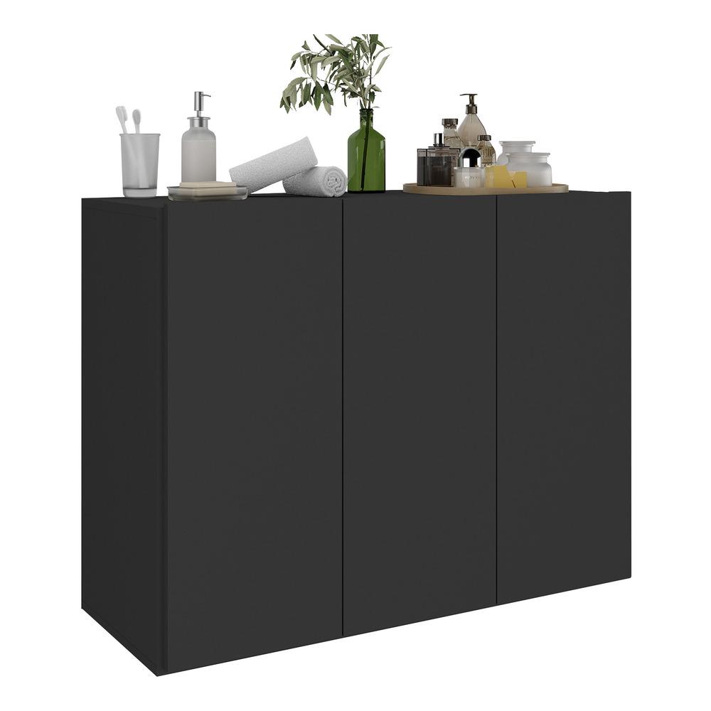 Balcão Multiuso Organizador para Banheiro 3 Portas 90cm Multimóveis MP5039 Preto