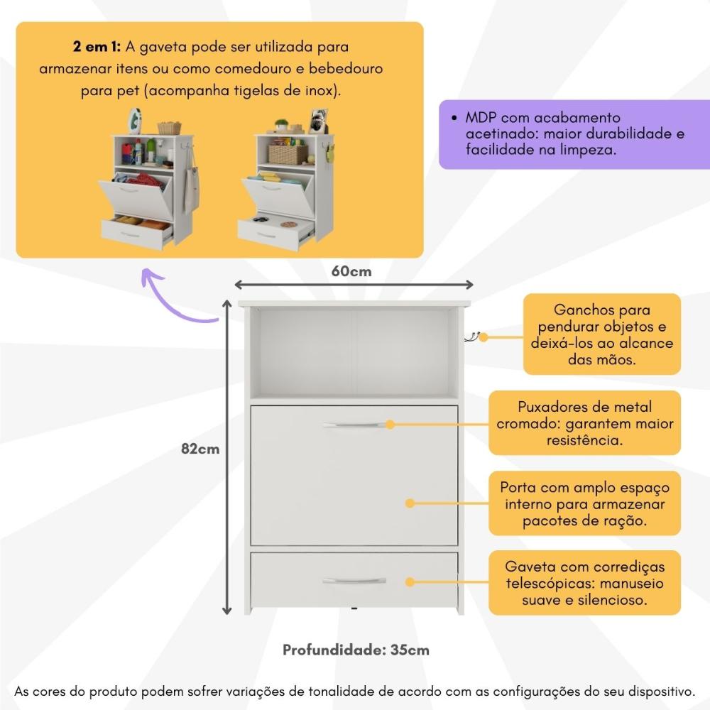 Balcão Multiuso/Comedouro para Cães e Gatos Multimóveis MP6026 Branco