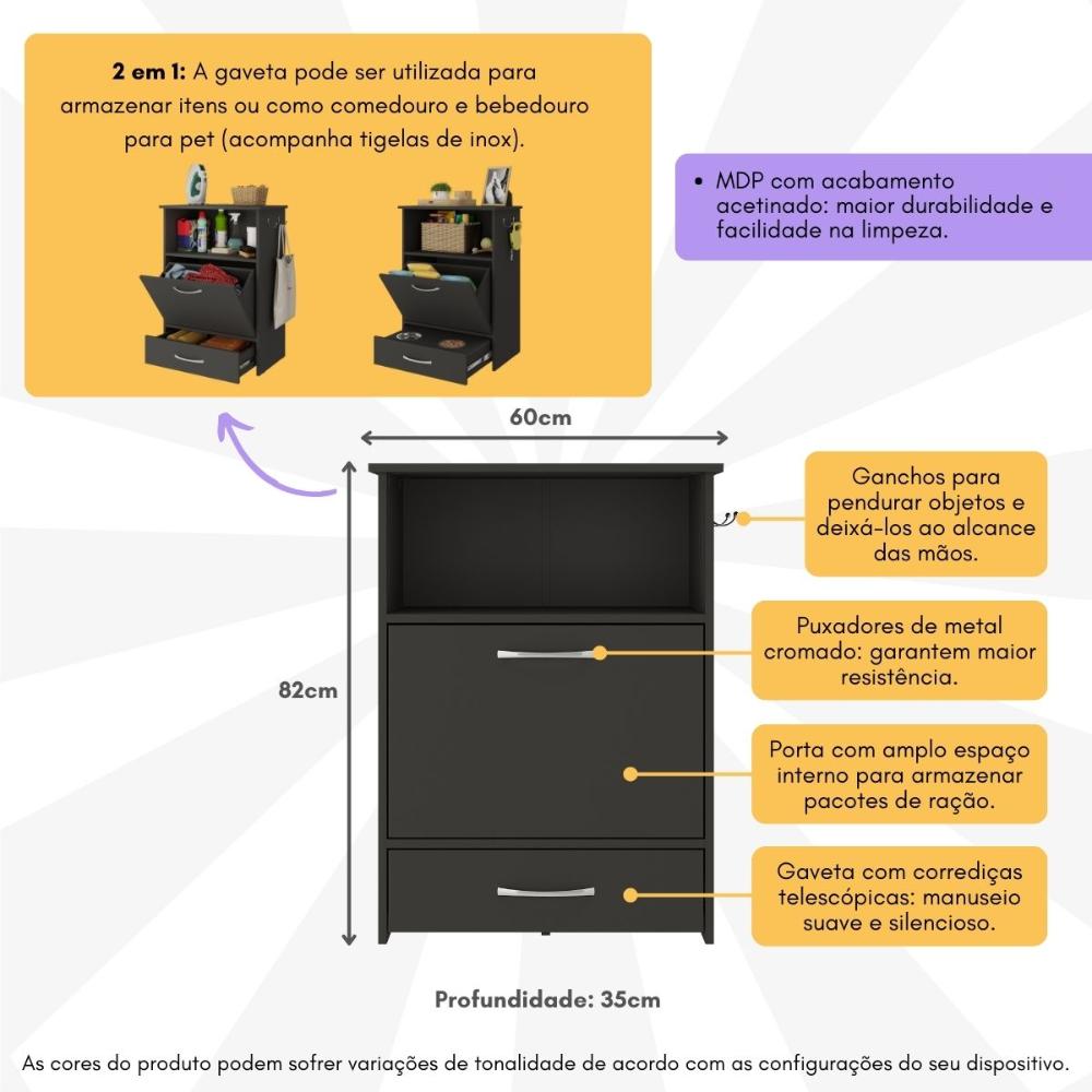 Balcão Multiuso/Comedouro para Cães e Gatos Multimóveis MP6026 Preto