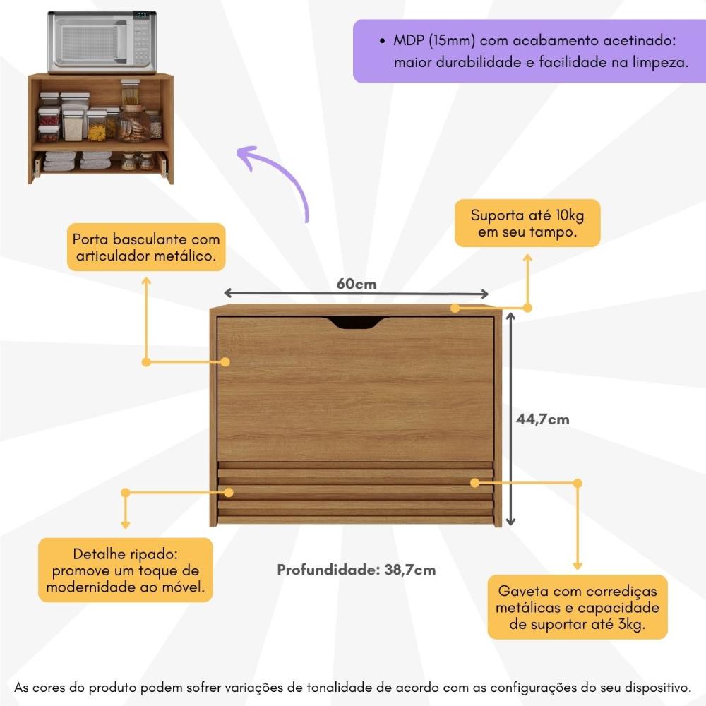Balcão Suspenso para Forno/Micro-ondas 1 Porta e 1 Gaveta Multimóveis CR20345 Amêndoa