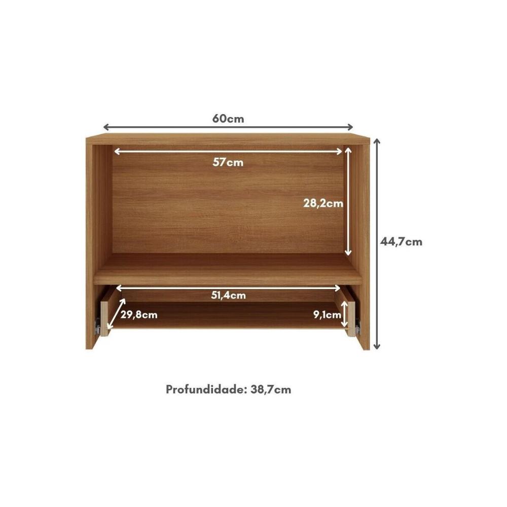 Balcão Suspenso para Forno/Micro-ondas 1 Porta e 1 Gaveta Multimóveis CR20345 Amêndoa