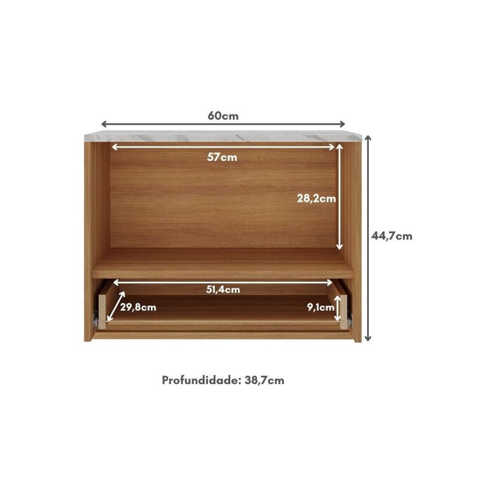Balcão Suspenso para Forno/Micro-ondas 1 Porta e 1 Gaveta Multimóveis CR20345 Amêndoa/Mármore Branco