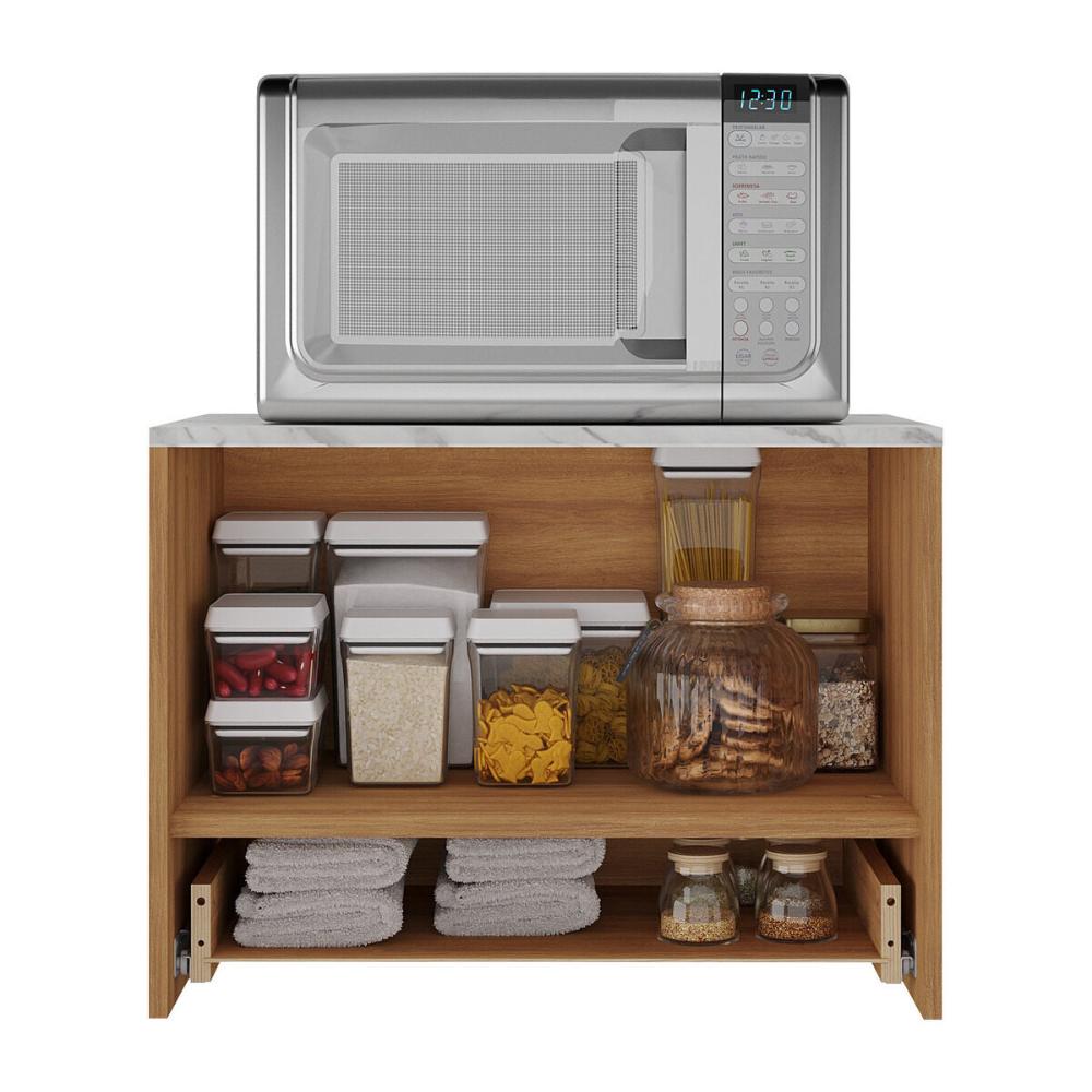 Balcão Suspenso para Forno/Micro-ondas 1 Porta e 1 Gaveta Multimóveis CR20345 Amêndoa/Mármore Branco