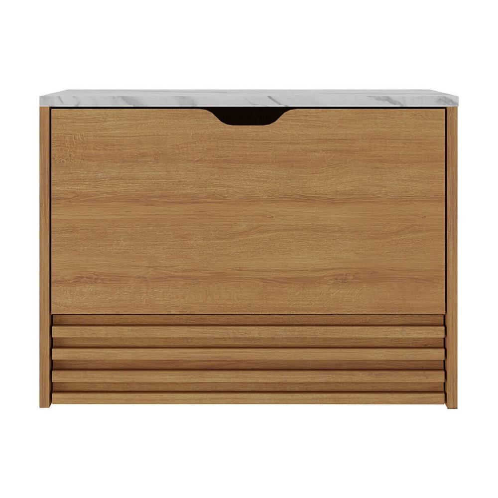 Balcão Suspenso para Forno/Micro-ondas 1 Porta e 1 Gaveta Multimóveis CR20345 Amêndoa/Mármore Branco