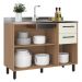 Balcão de Cozinha Gabinete Pia 120cm 3 Portas e 2 Gavetas Havana Multimóveis CR20310 Rovere/Champanhe