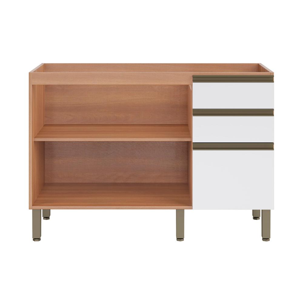 Balcão de Cozinha Gabinete Pia com 2 Portas e 3 Gavetas 120cm Multimóveis CR20397 Freijó/Branco