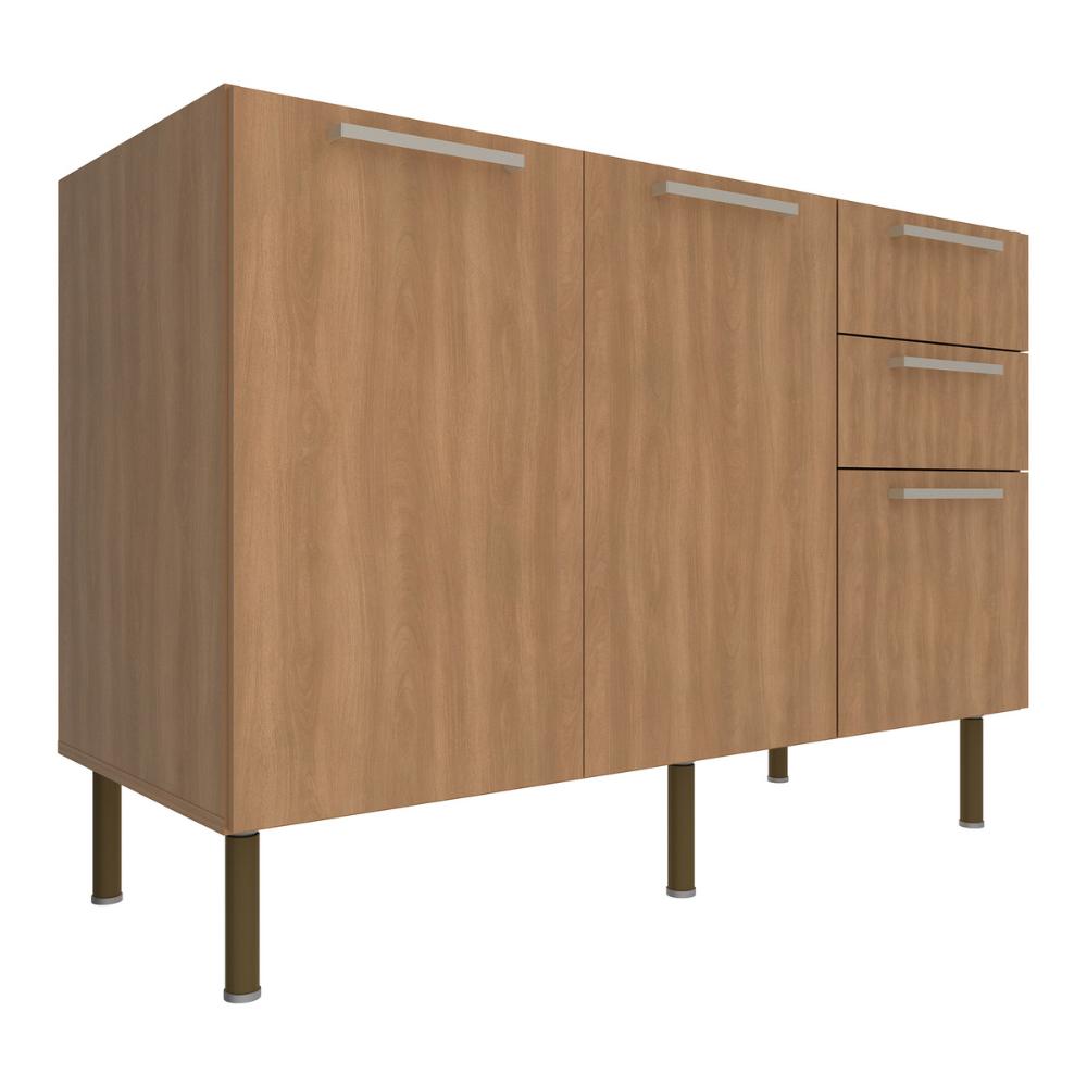 Balcão de Cozinha Gabinete para Pia 120cm 2 Portas 3 Gavetas Multimóveis CR20441 Freijó