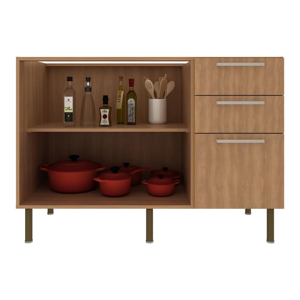 Balcão de Cozinha Gabinete para Pia 120cm 2 Portas 3 Gavetas Multimóveis CR20441 Freijó