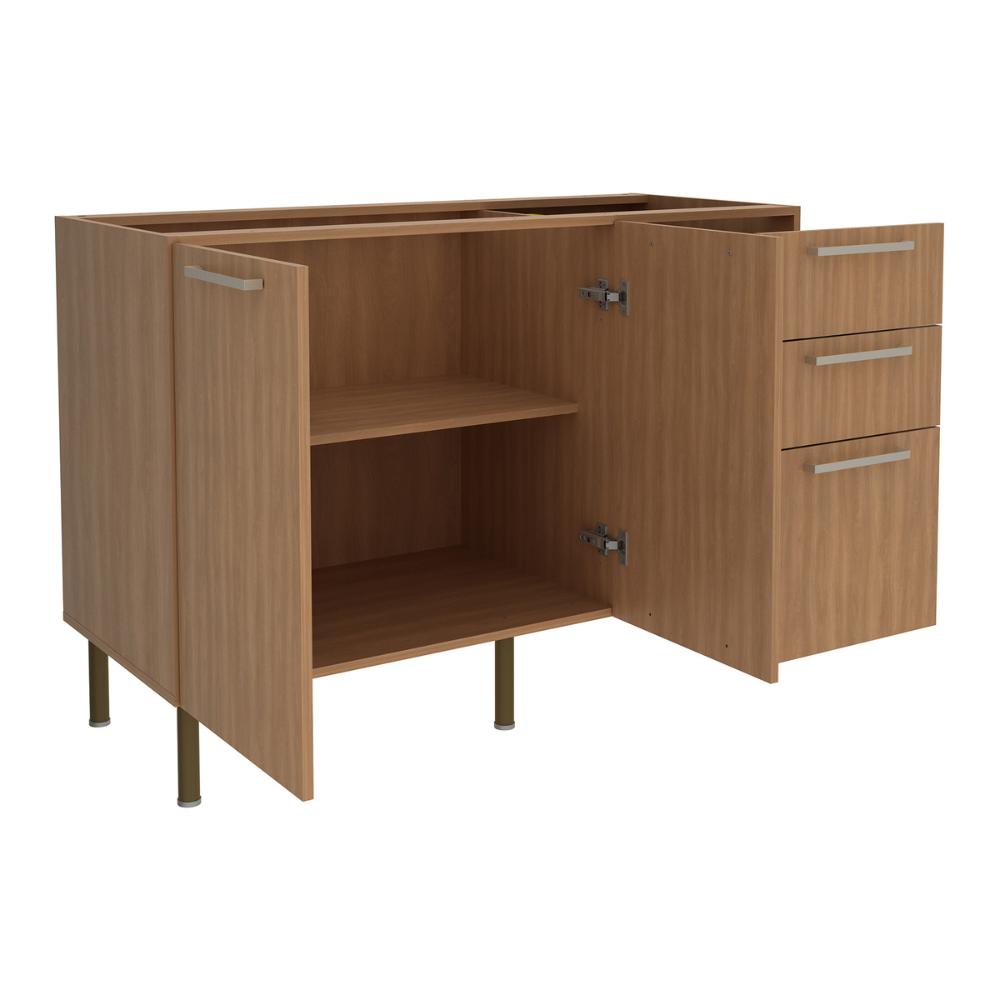 Balcão de Cozinha Gabinete para Pia 120cm 2 Portas 3 Gavetas Multimóveis CR20441 Freijó
