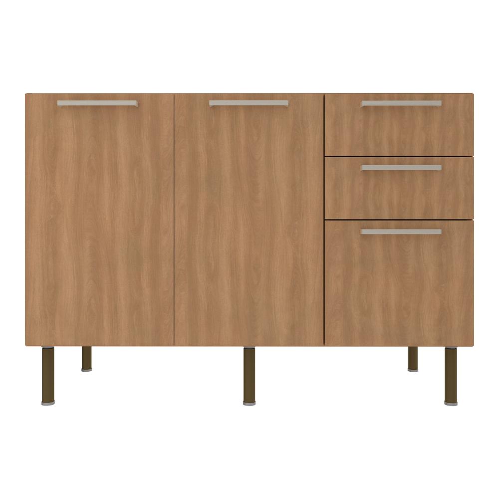 Balcão de Cozinha Gabinete para Pia 120cm 2 Portas 3 Gavetas Multimóveis CR20441 Freijó