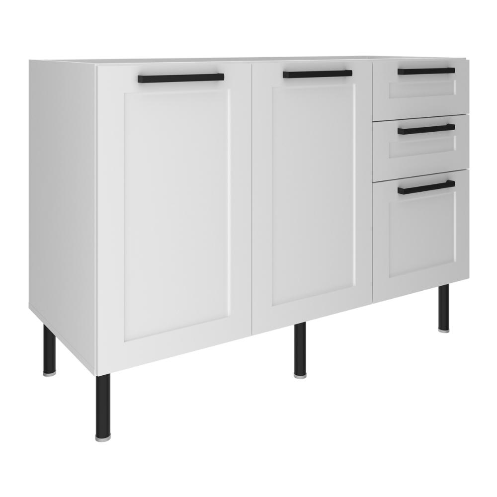 Balcão de Cozinha Gabinete para Pia 120cm MDF 2 Portas 3 Gavetas Multimóveis CR20444 Branco