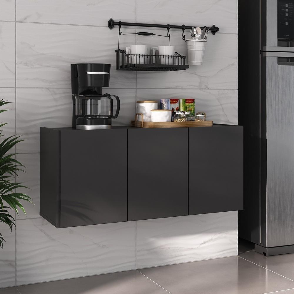 Balcão de Cozinha Suspenso 3 Portas Multimóveis MP2166 Preto