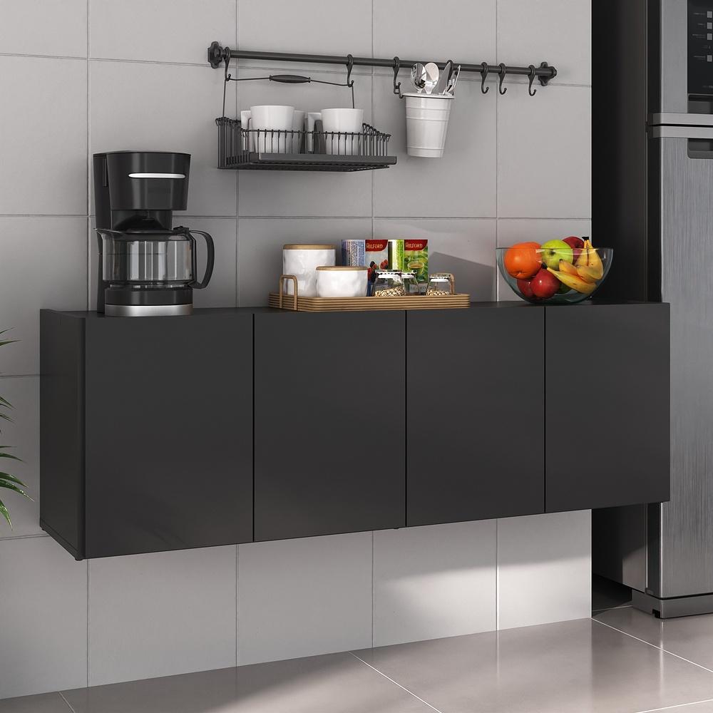 Balcão de Cozinha Suspenso 4 Portas Multimóveis MP2167 Preto