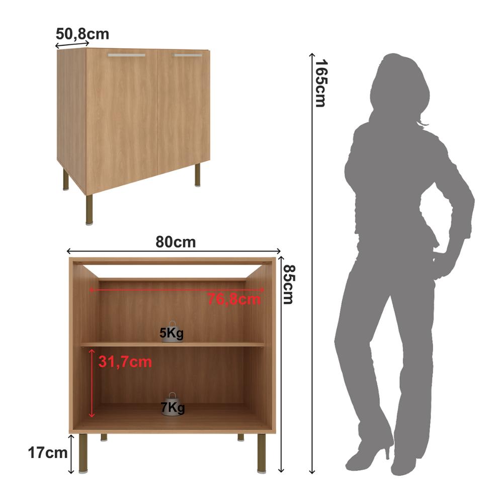 Balcão de Cozinha com 2 Portas 80cm Multimóveis CR20424 Freijó