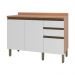 Balcão de Cozinha com Tampo 2 Portas e 3 Gavetas 120cm Multimóveis CR20398 Freijó/Branco