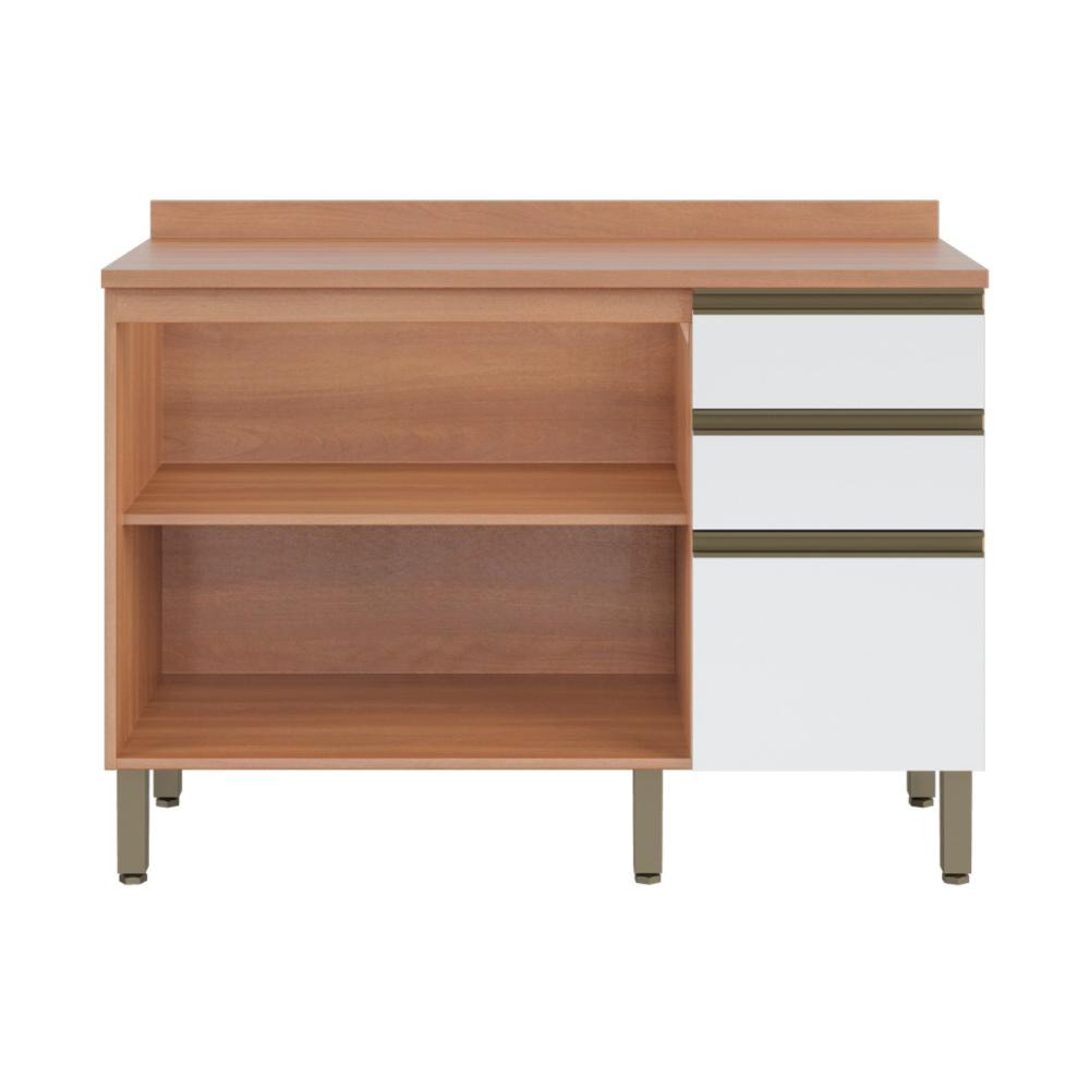 Balcão de Cozinha com Tampo 2 Portas e 3 Gavetas 120cm Multimóveis CR20398 Freijó/Branco