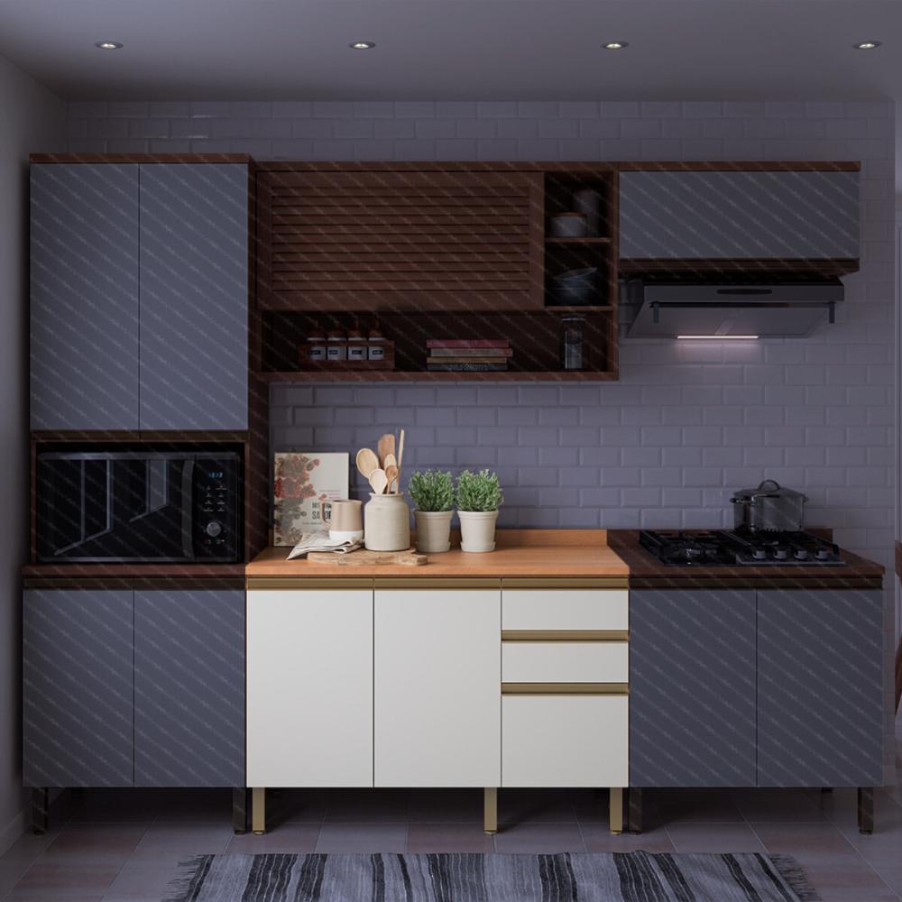 Balcão de Cozinha com Tampo 2 Portas e 3 Gavetas 120cm Multimóveis CR20398 Freijó/Branco