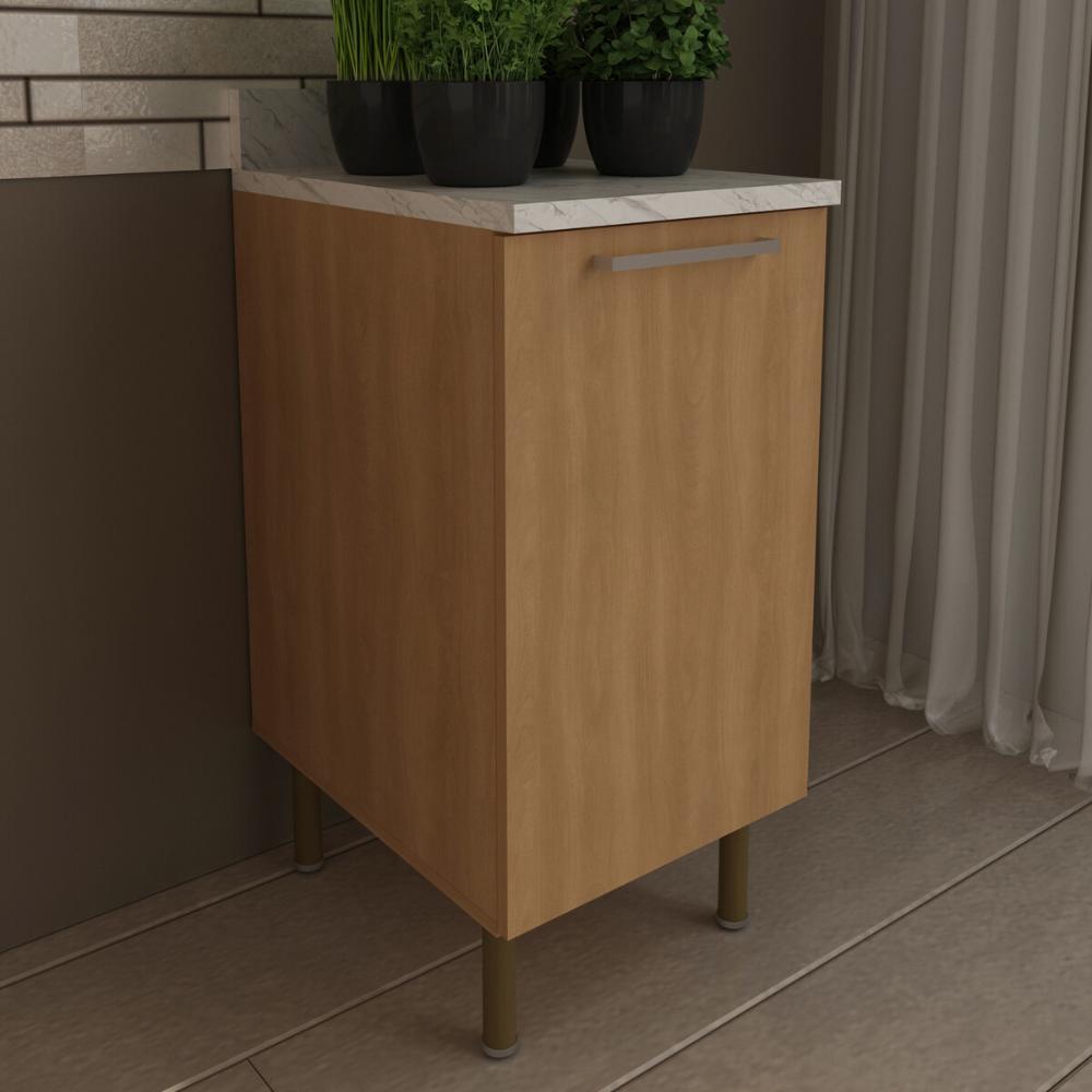 Balcão de Cozinha com Tampo e 1 Porta 40cm Multimóveis CR20458 Freijó/Mármore Branco