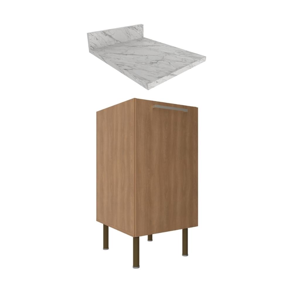 Balcão de Cozinha com Tampo e 1 Porta 40cm Multimóveis CR20458 Freijó/Mármore Branco