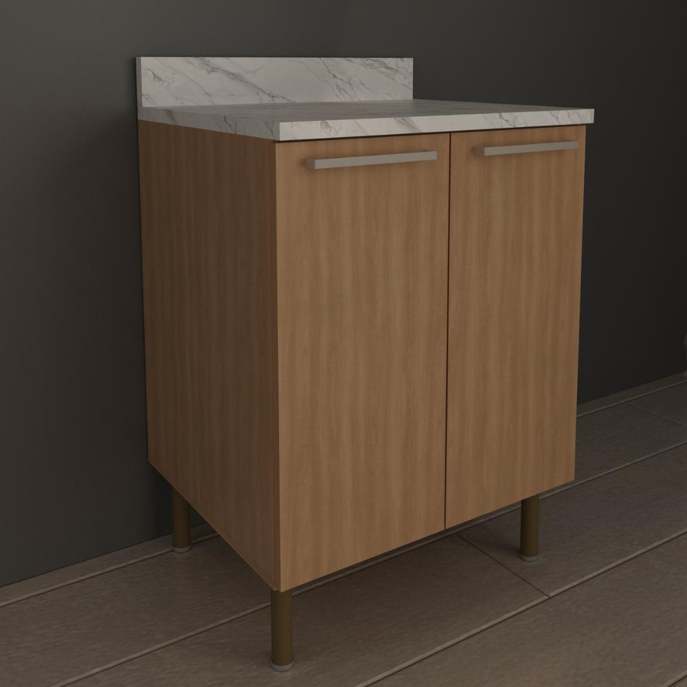 Balcão de Cozinha com Tampo e 2 Portas 60cm Multimóveis CR20461 Freijó/Mármore Branco
