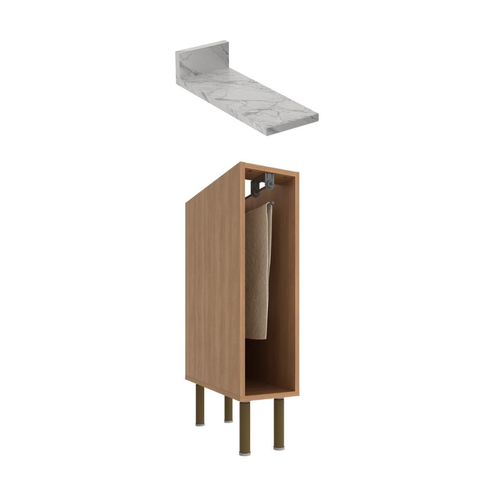Balcão de Cozinha com Tampo e Porta-Toalhas 20cm Multimóveis CR20459 Freijó/Mármore Branco