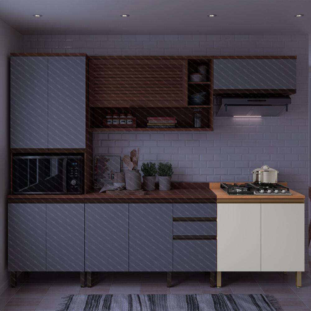 Balcão de Cozinha com Tampo para Cooktop e 2 Portas 80cm Multimóveis CR20396 Freijó/Branco