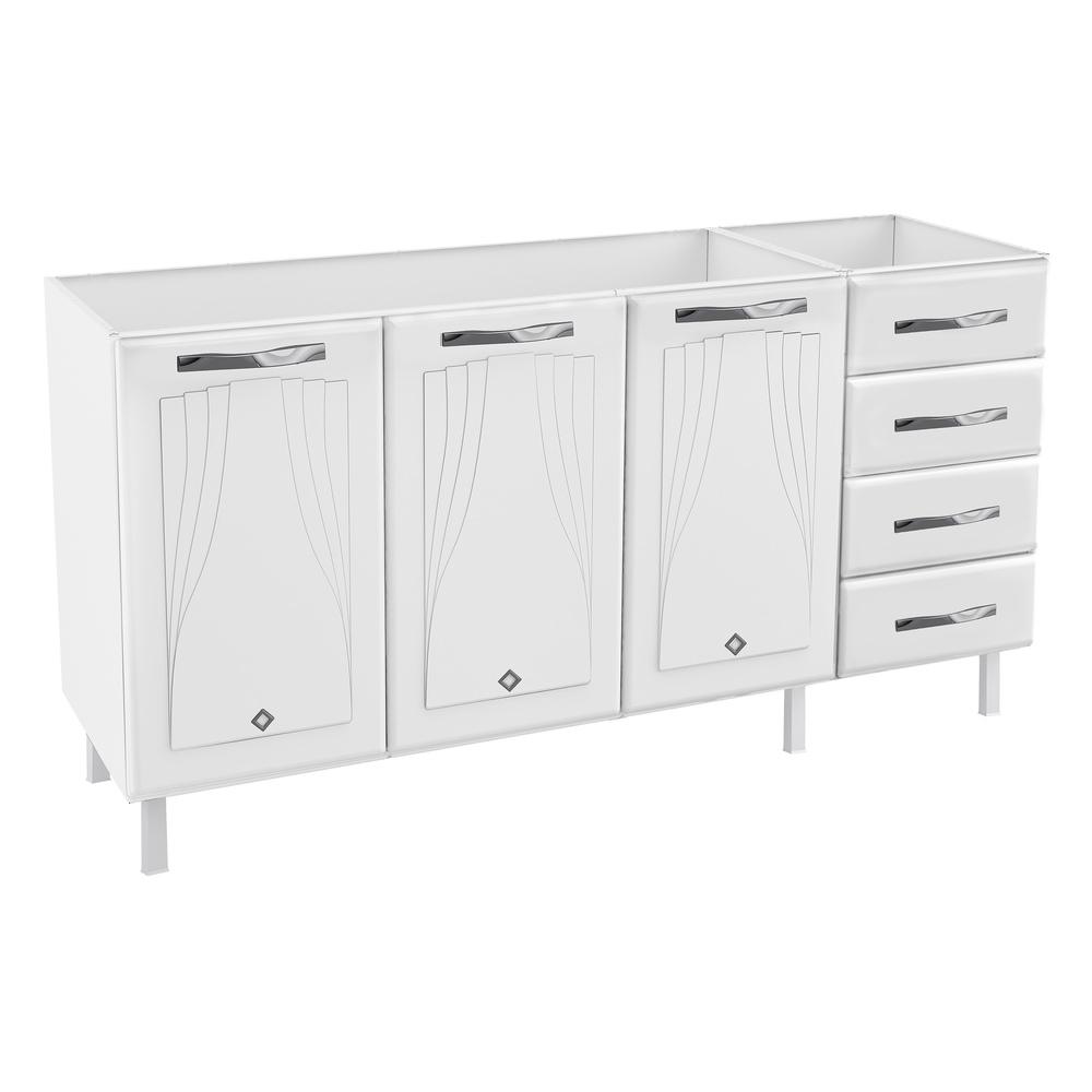 Balcão de Cozinha de Aço Quádruplo sem Tampo para Pia 160cm Clara Multimóveis CR6148 Branco